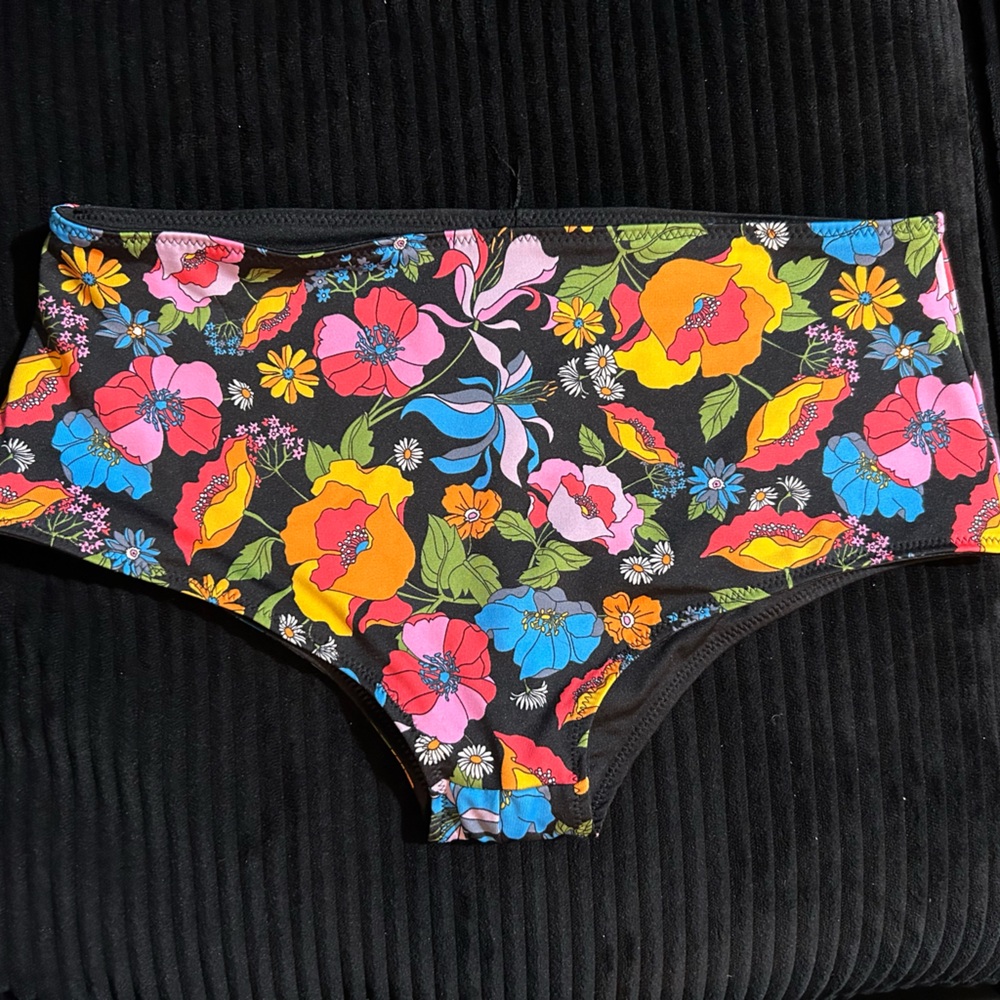 PINK Victoria's Secret Floral Bikini Bottom - Black and Multicolor